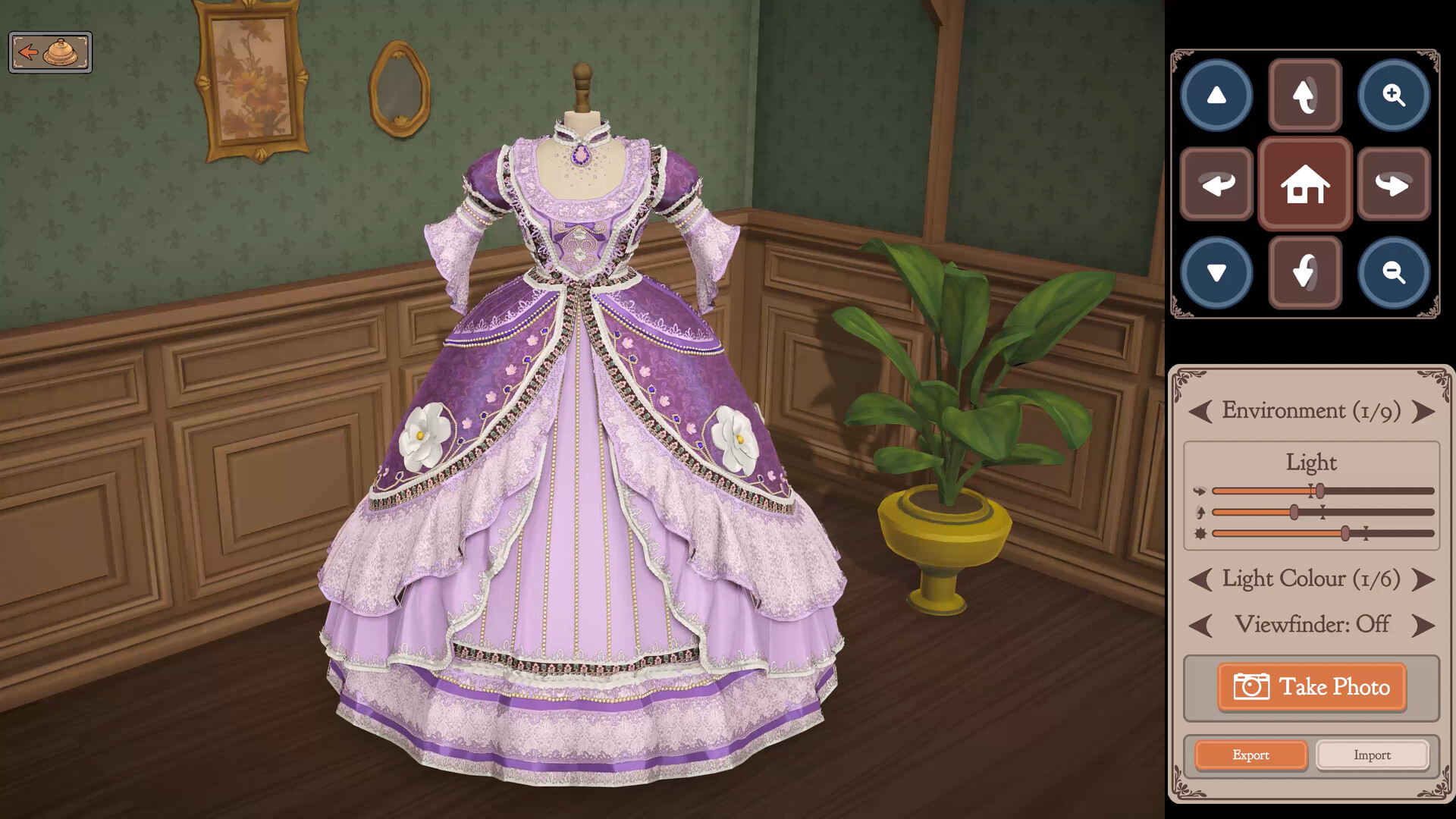 A finished gown on the Dressmaker mannequin